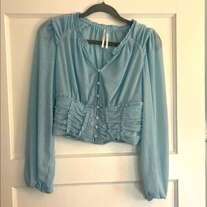 Anthropologie Blue Ruched Crop Blouse